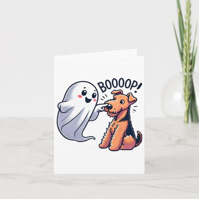 Funny Halloween Ghost Airedale Terrier Boop Lazy C Card (Front)
