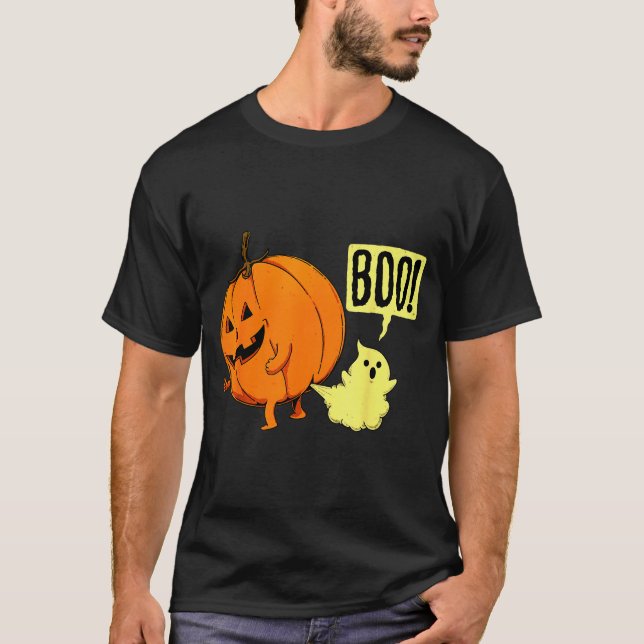Funny Halloween Ghost And Spooky Pumpkin Boo Costu T-Shirt (Front)