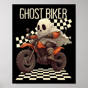 Funny Halloween Ghost Biker On Motorcycle  Poster