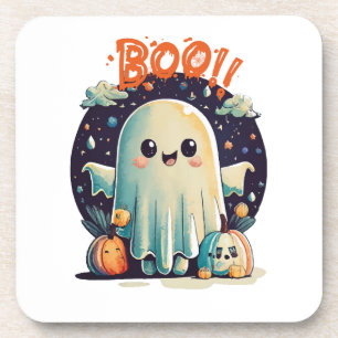 Funny Halloween Ghost Boo in Galaxy Coaster
