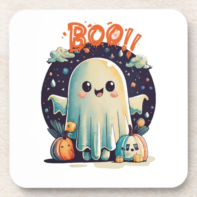 Funny Halloween Ghost Boo in Galaxy Coaster (Front)