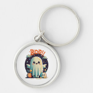 Funny Halloween Ghost Boo in Galaxy Key Ring