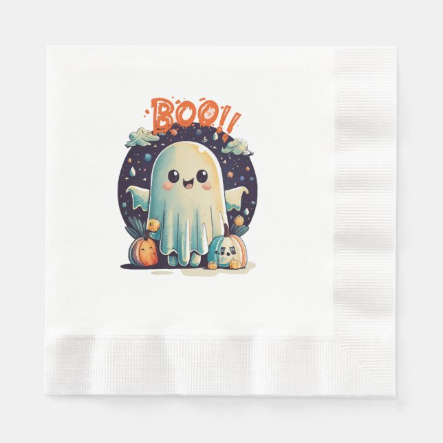 Funny Halloween Ghost Boo in Galaxy Napkin (Front)