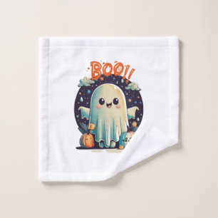 Funny Halloween Ghost Boo in Galaxy Wash Cloth