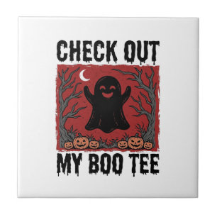 Funny Halloween Ghost Boo Tee Vintage Vector Desig Ceramic Tile