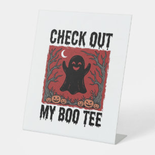 Funny Halloween Ghost Boo Tee Vintage Vector Desig Pedestal Sign