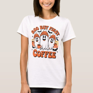 Funny Halloween Ghost Coffee Lover Cute Spooky T-Shirt