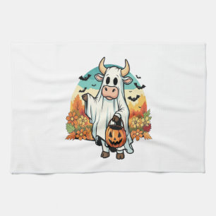 Funny Halloween Ghost Cow Tea Towel