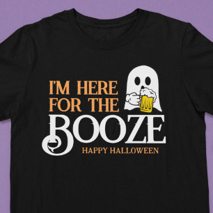 Funny Halloween Ghost Drinking Beer Here For Booze T-Shirt