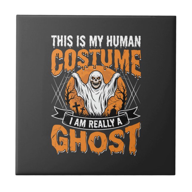 Funny Halloween Ghost Human Costume Vintage Ceramic Tile (Front)