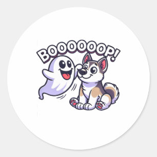 Funny Halloween Ghost Husky Dog Boop Silly Puppy H Classic Round Sticker