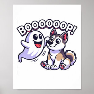 Funny Halloween Ghost Husky Dog Boop Silly Puppy H Poster