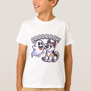 Funny Halloween Ghost Husky Dog Boop Silly Puppy H T-Shirt