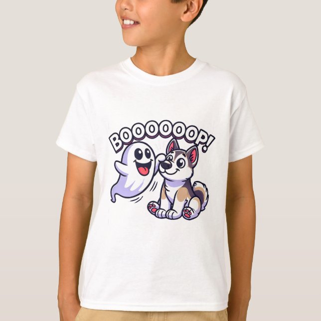 Funny Halloween Ghost Husky Dog Boop Silly Puppy H T-Shirt (Front)