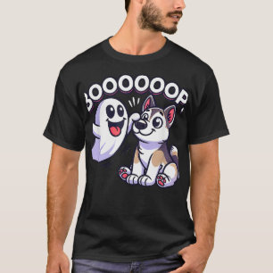 Funny Halloween Ghost Husky Dog Boop Silly Puppy H T-Shirt