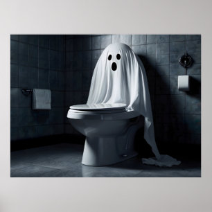 Funny Halloween ghost in bathroom toilet Poster