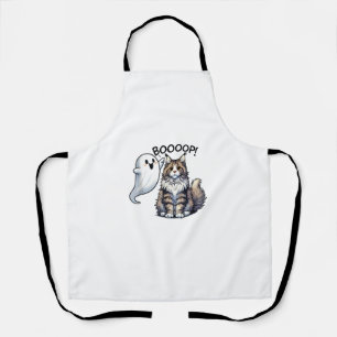 Funny Halloween Ghost Maine Coon Cat Boop Easy Laz Apron