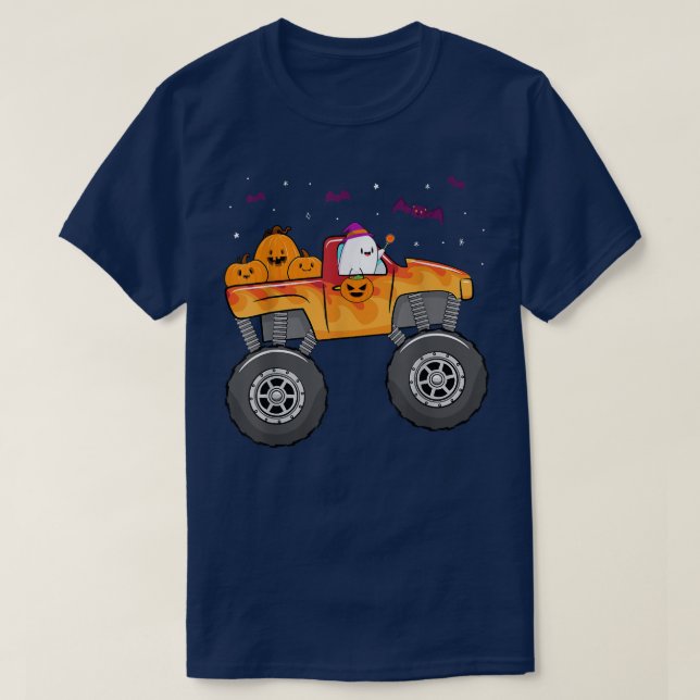 Funny Halloween Ghost Monster Truck Cute Bats Pump T-Shirt (Design Front)