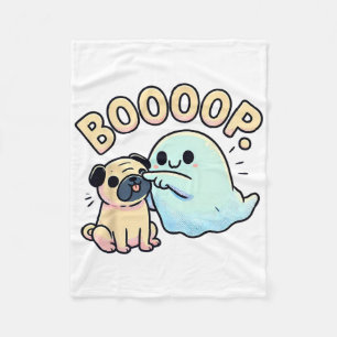 Funny Halloween Ghost Pug Boop Silly Puppy Dog Hum Fleece Blanket