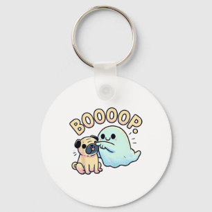 Funny Halloween Ghost Pug Boop Silly Puppy Dog Hum Key Ring