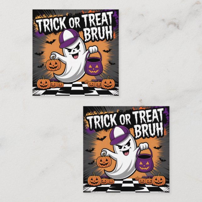 Funny Halloween Ghost & Pumpkins Square Business Card (Front/Back)