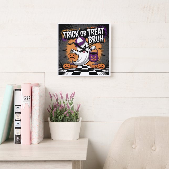 Funny Halloween Ghost & Pumpkins Square Wall Clock (Reading Room)