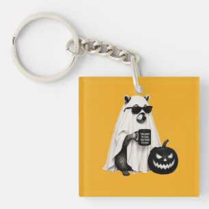 Funny Halloween Ghost Racoon Office Worker Illust Key Ring