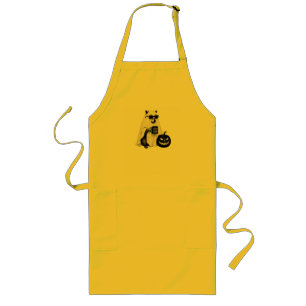 Funny Halloween Ghost Racoon Office Worker Illust Long Apron