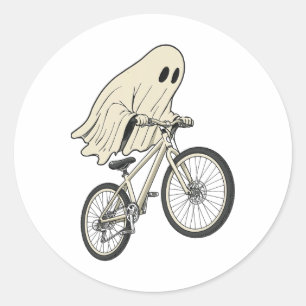 Funny Halloween Ghost Riding Bike Mountain Biking Classic Round Sticker