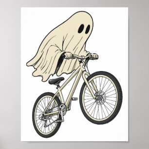 Funny Halloween Ghost Riding Bike Mountain Biking  Poster
