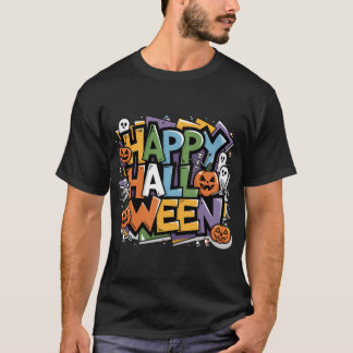 Funny Halloween Graffiti Art with Colourful Text T-Shirt