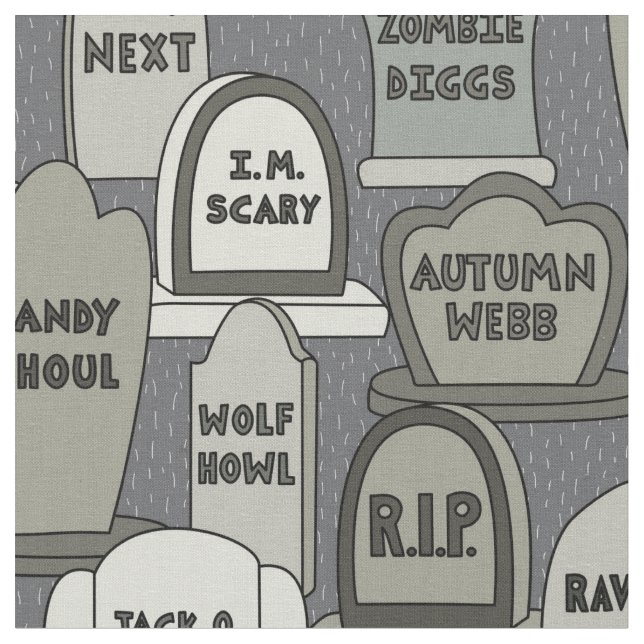 Funny Halloween Gravestones Grey Fabric (Close Up)