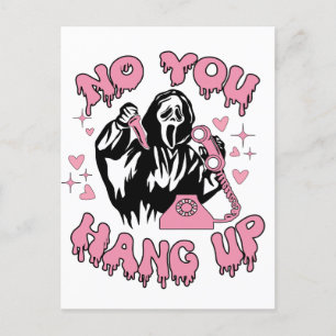 Funny Halloween Grim Reaper, No You Hang Up, Pink Postcard