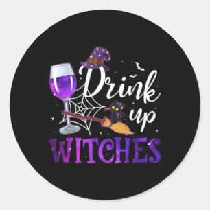 Funny Halloween Hat Drink Up Witches Funny Drink U Classic Round Sticker