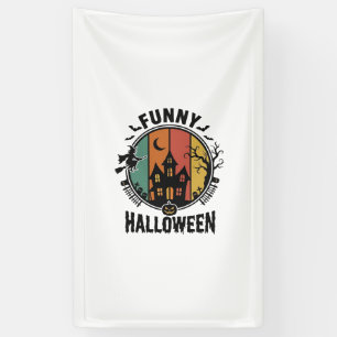 Funny Halloween Haunted House Vintage Vector Desig Banner