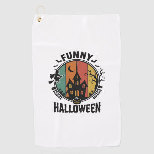 Funny Halloween Haunted House Vintage Vector Desig Golf Towel