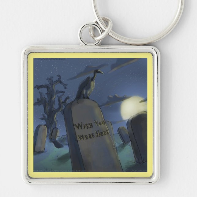 Funny Halloween Headstone Comic Jumbo Keychain (Front)