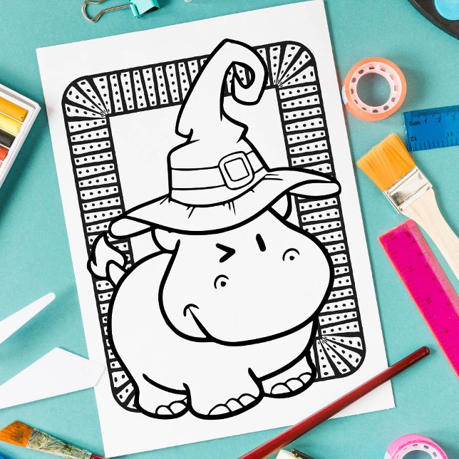 Funny Halloween Hippo Colouring Page Poster (Creator Uploaded)