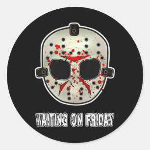Funny Halloween Hockey Mask Waiting On Friday Classic Round Sticker