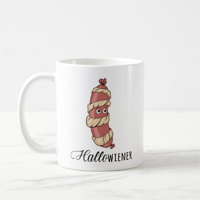 Funny Halloween Hotdog Mummy Hallowiener Pun Coffee Mug (Left)