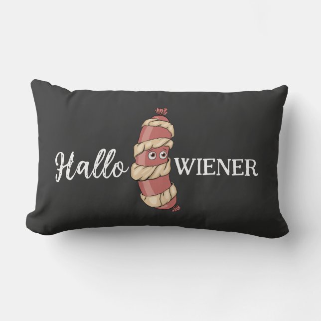 Funny Halloween Hotdog Mummy Hallowiener Pun Lumbar Cushion (Front)