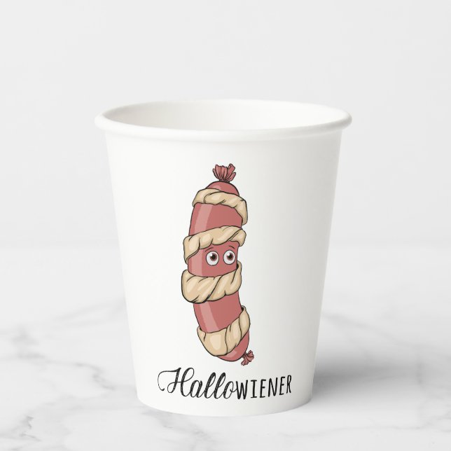 Funny Halloween Hotdog Mummy Hallowiener Pun Paper Cups (Front)