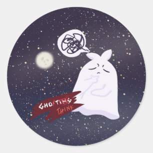 Funny Halloween Humour Overthinking Ghost Classic Round Sticker
