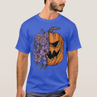 Funny Halloween JackOLantern Creepy Pumpkin Flower T-Shirt