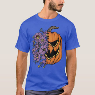 Funny Halloween JackOLantern Creepy Pumpkin Flower T-Shirt