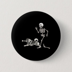 Funny Halloween Keeshond And Skeleton 6 Cm Round Badge