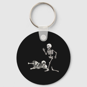Funny Halloween Keeshond And Skeleton Key Ring
