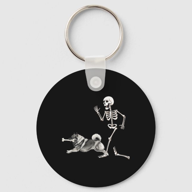 Funny Halloween Keeshond And Skeleton Key Ring (Front)