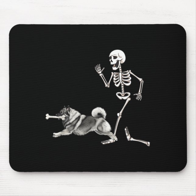 Funny Halloween Keeshond And Skeleton Mouse Pad (Front)