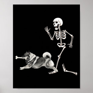 Funny Halloween Keeshond And Skeleton Poster